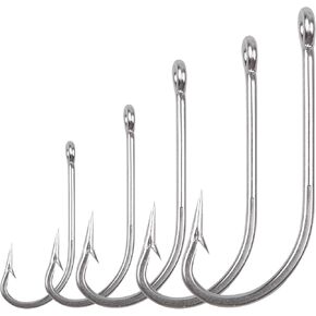 Fishing Hooks Saltwater J Hooks O'Shaughnessy Forged Hooks Stainless Steel Long Shank Trolling Hooks Extra Strong Sea Bass Hooks for Saltwater Freshwater Fishing,Size 1/0-10/0