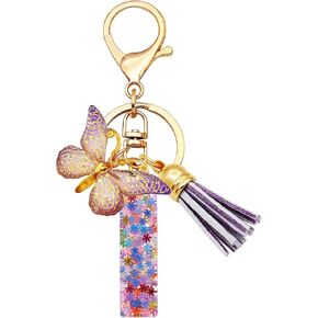 TTYY Initial Letter Keychain for Women Gift for Young Teenage Girl Gifts for Christmas to Mom Daughter Purple tassel