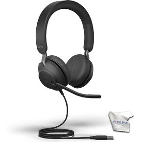 Jabra Evolve2 40 USB Stereo Wired Headset MS Version w/GTW Microfiber Cloth & Global Teck Priority Gold Support Plan - Compatible with PC, MAC, Smartphones, Streaming Music, Skype- 24089-999-999