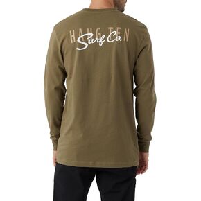 Hang Ten Mens Logo Graphic Long Sleeve Shirt - Casual Shirts for Men - Vintage Inspired Long Sleeve Tee