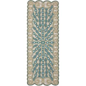 مفرش طاولة مطرز مقاس 91.44 سم، مفرش طاولة جليتز، مفرش طاولة ديكور، مفرش طاولة ديكور المزرعة، مفرش طاولة زفاف ريفي مطرز، مفرش طاولة مطرز لعيد الميلاد - 13 × 36 طاووس ذهبي عاجي in Kuwait