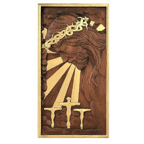 Wooden Jesus Wall Decor Plaque Handmade Jesus Wall Art Rectangular Crucifixion Scene Sculpture Jesus Statue for Home Decor - 12 Inch