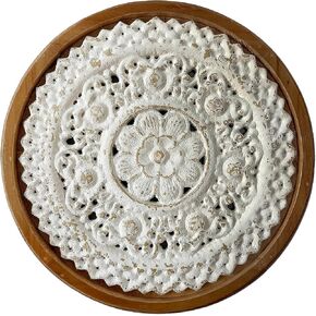 Modish Luxury Rustic Wood Wall Art - 13 inch Round White Wooden Wall Decor with Floral Patterns - Modern Farmhouse Wall Decor for Living Room and Bedroom (Pattern 1)