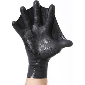 DarkFin Webbed Power Swimming Gloves (1 Pair) for Men, Women, Scuba Diving, Snorkeling, Spearfishing, Surfing in Cold Water, Ultra Thin Hand Fins, Pool Swim Paddles for Water Aerobics, Black