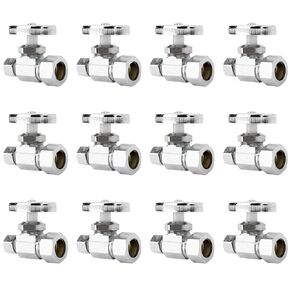 Homewerks 638 6202 1/2" NOM Comp x 3/8" OD Comp Multi-Turn Straight Shut Off Valve, Chrome, 12 Pack