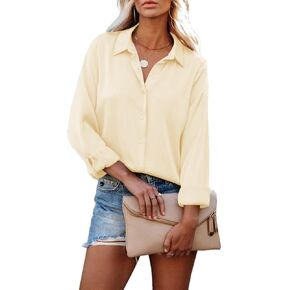 HOTOUCH Women Chiffon Button Down Shirts Long Sleeve Office Blouses Casual Business Work Tops Collared Shirt S-XXL