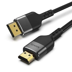 DisplayPort to HDMI, 8K@30Hz DisplayPort to HDMI Cable(4K@60Hz, 2K@165Hz/144Hz) UniDirectional DP to HDMI Cable Compatible for PC, HP, DELL, GPU, AMD, NVIDIA and More-6ft