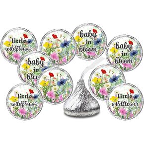 216 Wildflower Kisses Labels for Baby Shower Or Sprinkle Party, Baby in Bloom Adorable Stickers, Blooming Sweet Party Decorations for New Moms to Be, Wrappers. Made in USA