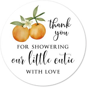 Orange Thank Showering Little Cutie Stickers, 2inch Baby Shower Party Labels 40-Pack