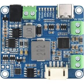 Waveshare Solar Power Manager Module (D), Supports 6V~24V Solar Panel and Type-C Power Adapter, 5V/3A Regulated Output, with Battery Holder (Batteries are Not Included)