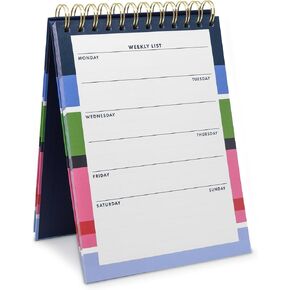 Kate Spade New York Undated Weekly Spiral Planner Notepad, Desk Planner, Calendar Pad with 52 Sheets, Weekly Desktop Calendar Agenda, Sunny Day Stripe