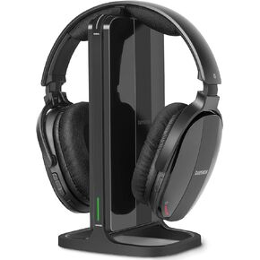 Wireless Headphones for TV with 2.4GHz RF Transmitter Charging Holder, Personal Volume, Plug and Play, 100FT, Bluetooth TV Headphones Wireless for Seniors, No Delay, Support OPT/RCA/AUX, Black