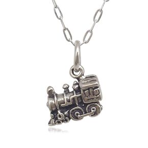 Sterling Silver Train Engine 3D Charm Necklace, 18"
