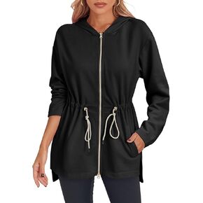 Fisoew Women's Zip Up Hoodie Sweatshirts Oversized Long Sleeve Casual Drawstring Waist Side Slit Tunic Tops in Saudi Arabia