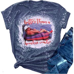 Womens Bleached T Shirts Hotter Than a Hoochie Coochie T-Shirt Country Music Funny Graphic Tees Casual Short Sleeve Tops