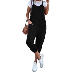 OYOANGLE Women's Causal Sleeveless Harem Leg Suspender Cami Jumpsuit Long Romper with Pockets