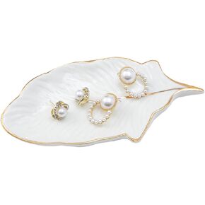 Leaf Jewelry Tray, Ceramic Ring Dish, Elegant Trinket Dish Storage Trays, Decorative Jewelry Dish for Earrings Rings Key, Birthday Christmas Wedding Gift