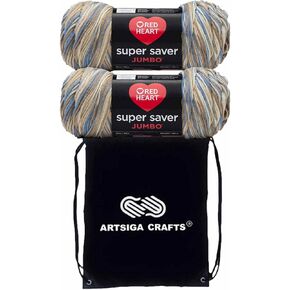 Red Heart Super Saver Mirage E302C-0301 (2-Skeins - Same Dye Lot) Worsted Medium #4 Acrylic Yarn for Crocheting and Knitting - Bundle with 1 Artsiga Crafts Project Bag