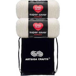 Red Heart Super Saver أزرق فاتح E302C-381 (2-Skeins - نفس مجموعة الصبغة) خيوط أكريليك متوسطة الحجم #4 للحياكة والحياكة - حزمة مع 1 حقيبة مشروع Artsiga Crafts