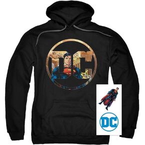 Superman Logo Pullover Hoodie Sweatshirt & Stickers (Small)