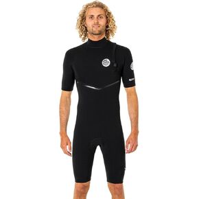 Rip Curl Mens E-Bomb 2mm Zip Free Shorty Wetsuit - Black - Easy Stretch Short Sleeve