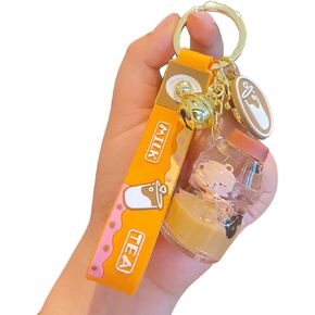 Cute Boba Bear Keychain Kawaii Bubble Tea Liquid Floating Keychain Backpack Pendent