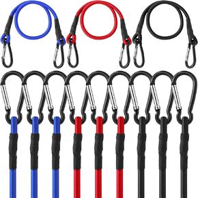 12 Pcs 24 Inch Bungee Cord with Aluminum Carabiner Hook Heavy Duty Bungee Straps with Hooks Elastic Rope for Luggage Rack Cargo Camping Tent Bike Transporting,3 Colors