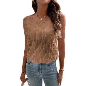 SweatyRocks Women's Crewneck Tank Top Casual Textured Sleeveless Shirt