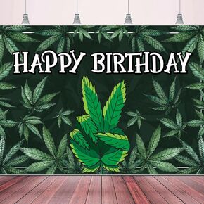 Happy Birthday Backdrop Banner Cool Green Plant Leaves Flag Favors Wall Hanging Decor Natural Plants Grass Jungle Theme Birthday Party Photo Photography Prop Booth Background 70.9x47.2in-BECKTEN