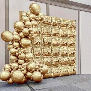 Chrome Gold Mylar Flat Square Foil Balloons Wall Tunnel Arch Backdrop Double Sided Metallic Gold Silver Balloon Garland Kit Wedding Graduation Anniversary Birthday Party Background Decoration