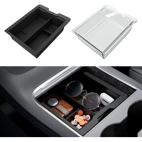 Tesla Model Y/3 Accessories - Console Organizer Tray [Partitioned Storage, Easy to Clean] Work with Hub & USB, for Model Y(2021-2024) Model 3(2021-2023) - Dual Layer Obsidian Series