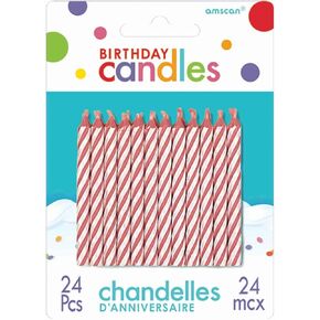 Elegant Pink Candy Stripe Spiral Candles - 2.5'', 24 Pieces - Perfect for Parties & Celebrations
