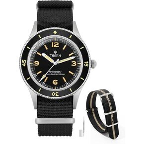 Thorn 50-Fathoms Automatic Dive Watch with 20mm Nylon Watch Strap, Military-Style Brown and Black watchbands