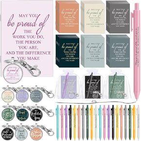 60 Sets Teacher Nurses Thank You Gift Include Employee Appreciation Notebooks May You Be Proud Sign Retractable Ballpoint Pen Jewelry Keychain Organza Bag Journal Graduation Gift for Coworker