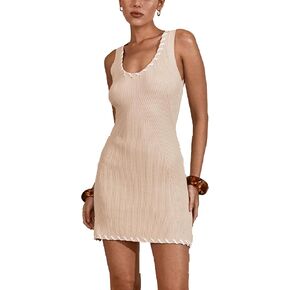 Womens Sleeveless Tank Dress Sexy Mini Bodycon Dress Ribbed Knit Fitted Dresses