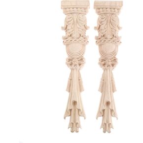 Wood Carved Appliques Long Flower Onlays, 2Pcs Wooden Carving Decals Mouldings Trim for Mantel Fireplace Wall Vent Hoods Wall Mirror Ceiling Home Decor, 25x5cm/9.84"x1.97"