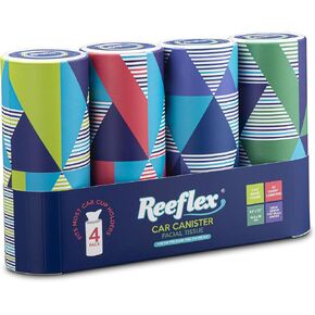 Reeflex Car Tissues 50 Sheets per Canister, Soft, Gentle, and Durable in a Stylish, Convenient Shape to Fit Any Car Cup Holder - 4 Canisters, 200 Sheets Total - Package Design May Vary