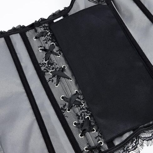 SZIVYSHI Grey Corset Tops for Women with Sleeves, Bustier Overbust Lace Up Bodice Lingerie, Renaissance Vintage Steampunk Exotic Fashion Strapless Shirt, Busk Closure,S in Saudi Arabia