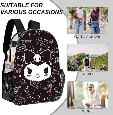 Cute Character Clear Backpack, Clear Backpack, 17 Inch PVC Heavy Duty Bookbag, Large Transparent School Bag, Style D in Saudi Arabia