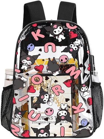 Cute Character Clear Backpack, Clear Backpack, 17 Inch PVC Heavy Duty Bookbag, Large Transparent School Bag, Style D in Saudi Arabia