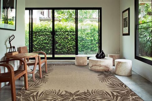 Gertmenian Indoor Outdoor Classic Flatweave Area Rug, Stain & UV Resistant Carpet, Deck, Patio, Poolside & Mudroom, 8x10 Ft Large, Palm Tree Border Brown, 21261 in Saudi Arabia