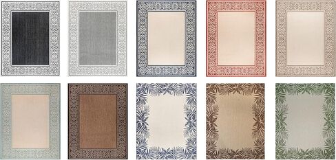 Gertmenian Indoor Outdoor Classic Flatweave Area Rug, Stain & UV Resistant Carpet, Deck, Patio, Poolside & Mudroom, 8x10 Ft Large, Palm Tree Border Brown, 21261 in Saudi Arabia