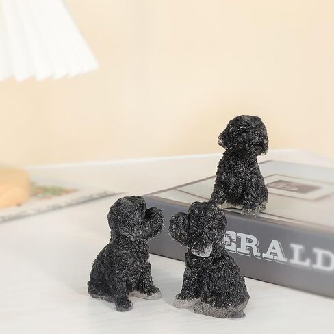 تمثال كلب كريستال سبج أسود مصنوع يدويًا، تمثال كلب صغير من الراتنج والكريستال المتكسر، حجر الجيب، ديكور مكتب المنزل in Kuwait