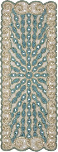 مفرش طاولة مطرز مقاس 91.44 سم، مفرش طاولة جليتز، مفرش طاولة ديكور، مفرش طاولة ديكور المزرعة، مفرش طاولة زفاف ريفي مطرز، مفرش طاولة مطرز لعيد الميلاد - 13 × 36 طاووس ذهبي عاجي in Kuwait