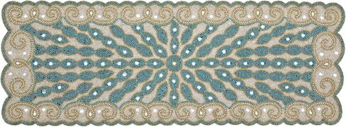 مفرش طاولة مطرز مقاس 91.44 سم، مفرش طاولة جليتز، مفرش طاولة ديكور، مفرش طاولة ديكور المزرعة، مفرش طاولة زفاف ريفي مطرز، مفرش طاولة مطرز لعيد الميلاد - 13 × 36 طاووس ذهبي عاجي in Kuwait