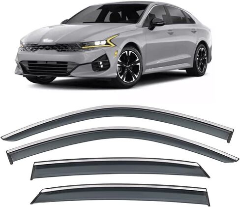 Vesul Compatible with Kia K5 K-5 GT line 2024-2021 2024 Accessories PC Tape on Window Deflector Rain Guard Window Visor Shield 304 Stainless Steel Trim Smoke Black in Saudi Arabia