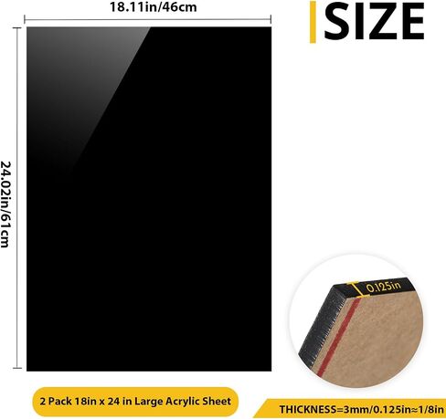 2 Pack 1/8" Thick Acrylic Plexiglass Sheets 18" X 24" Black,Phiocxem 2.8mm Plastic Sheet,Glass Alternative for Handcraft,Sign,DIY Display Projects,Home Decor,Handcraft,Stand,Photo/Picture(2 PCS) in Saudi Arabia