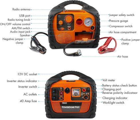 Wagan EL7561 Power Dome PLEX 1000 Amps Portable Jump Starter 800 Watt Peak Surge Power Inverter Power Station Battery Booster Battery Pack with Air Compressor USB port and 12V & 110V Power Ports in Saudi Arabia