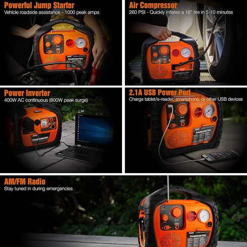 Wagan EL7561 Power Dome PLEX 1000 Amps Portable Jump Starter 800 Watt Peak Surge Power Inverter Power Station Battery Booster Battery Pack with Air Compressor USB port and 12V & 110V Power Ports in Saudi Arabia