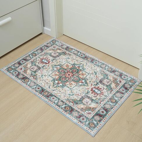 Boho Area Rug - 2'x3' Area Rugs Vintage Design Entry Rug Non-Slip Washable Indoor Door Mat, Washable Low-Pile Floor Carpet for Indoor Front Entrance Kitchen Bathroom in Saudi Arabia